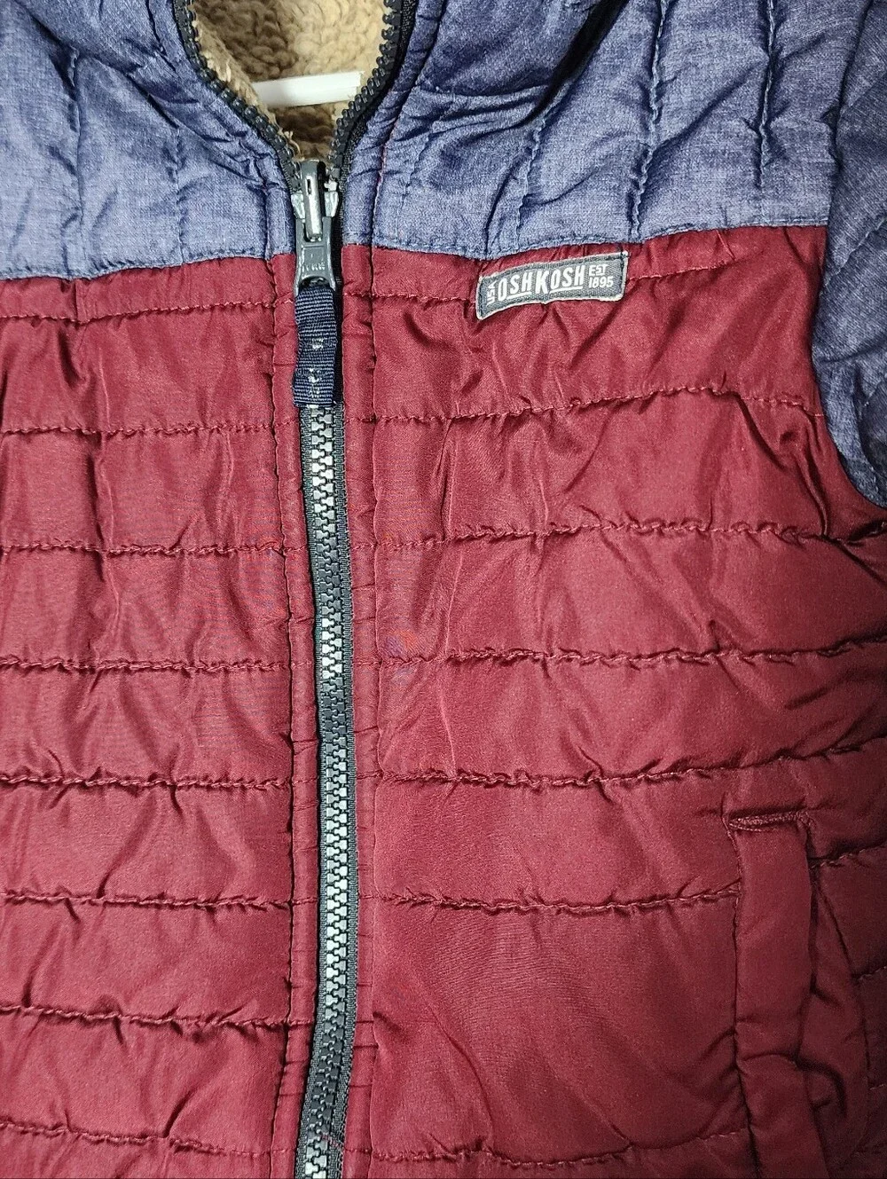 Oshkosh B'gosh Reversible Blue Maroon Full Zip Hooded Puffer Coat Boy's 4 Used